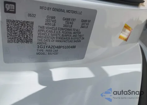 2023 Chevrolet Corvette Stingray Rwd 1Lt из США, поврежденный, VIN 1G1YA2D48P5100488